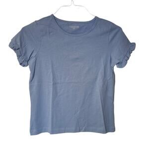 Missy Womens Baby Ruffle Short Sleeve Crew Neck Basic Top Blue Bell Sz S‎ NWT